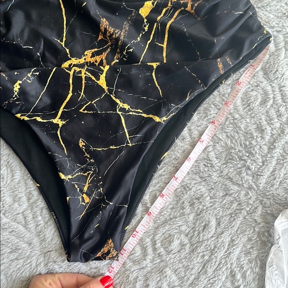 NWOT ZAFUL Black and Gold Marble Print Bikini Set high waist tummy control 6 - Picture 8 of 9